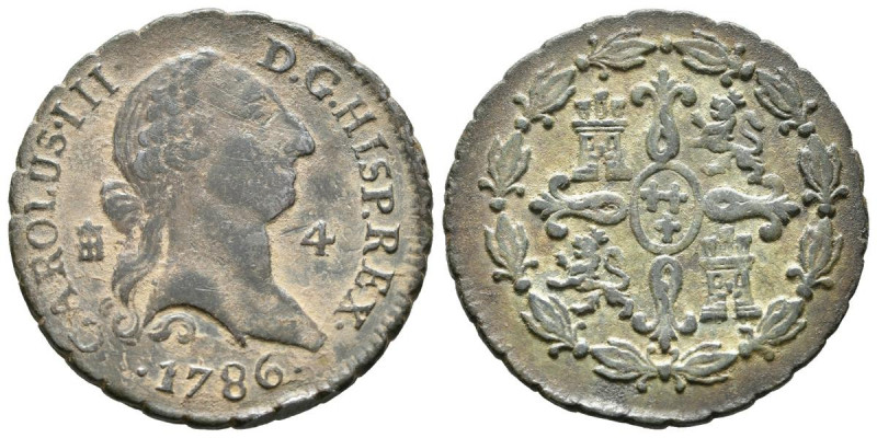 CARLOS III (1759-1788). 4 Maravedís. (Ae. 5,19g/25mm). 1786. Segovia. (Cal-2019-...