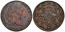 CARLOS III (1759-1788). 8 Maravedís. (Ae. 11,79g/31mm). 1773. Segovia (Cal-2019-70). EBC. Insignificantes rayitas en anverso. Bonito tono. Espectacula...