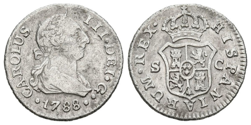 CARLOS III (1759-1788). 1/2 Real (Ar. 1,44g/15mm). 1788. Sevilla C. (Cal-2019-31...