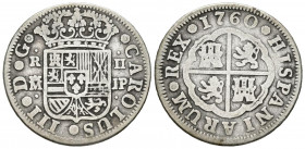 CARLOS III (1759-1788). 2 Reales. (Ar. 5,16g/26mm). 1760. Madrid JP. (Cal-2019-608). BC+.