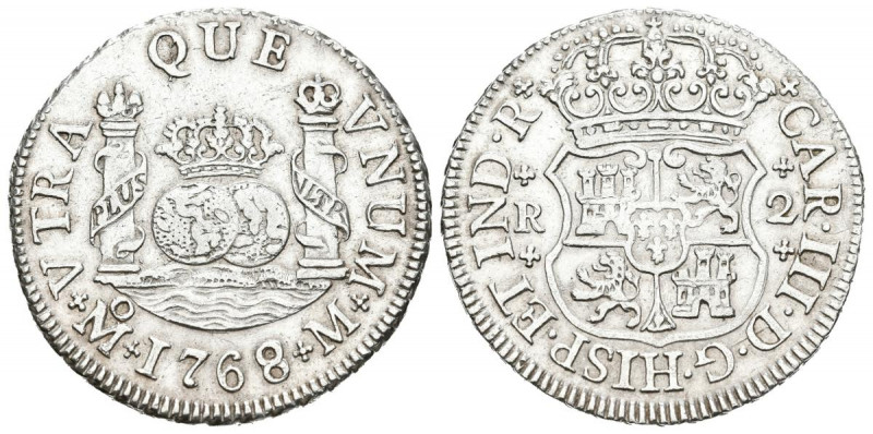 CARLOS III (1759-1788). 2 Reales. (Ar. 6,75g/26mm). 1768/6. México M. (Cal-2019-...