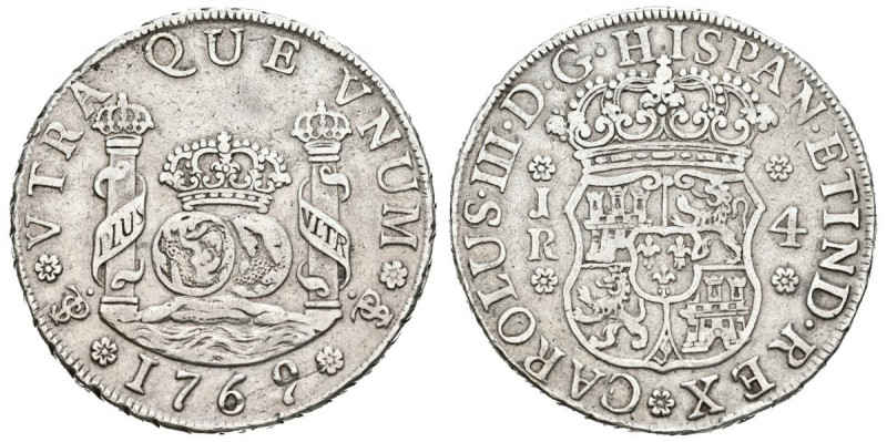 CARLOS III (1759-1788). 4 Reales. (Ar. 13,08g/32mm). 1769. Potosí JR. (Cal-2019-...