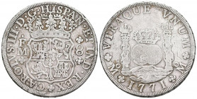CARLOS III (1759-1788). 8 Reales (Ar. 26,52g/39mm). 1771. México FM. Último año de acuñación. (Cal-2019-1103). BC+