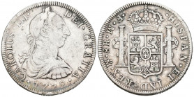 CARLOS III (1759-1788). 8 Reales. (Ar. 26,63g/40mm). 1772. México FM. (Cal-2019-1105). Ceca y ensayadores invertidos. MBC-.