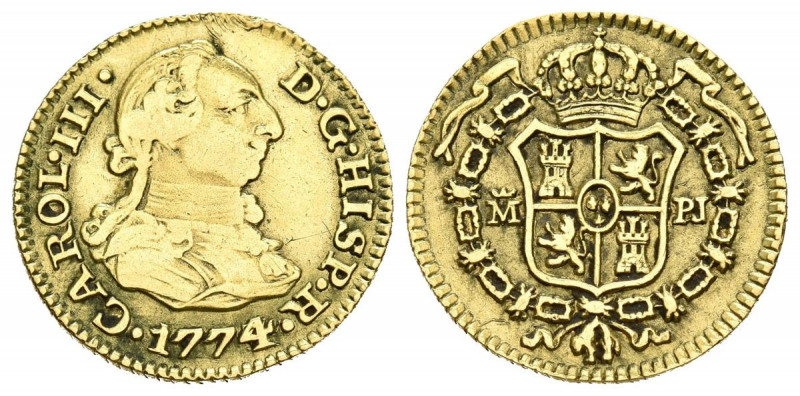 CARLOS III (1759-1788). 1/2 Escudo. (Au. 1,75g/15mm). 1774. Madrid PJ. (Cal-2019...