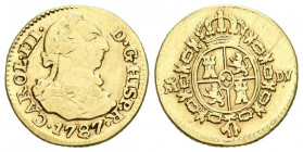 CARLOS III (1759-1788). 1/2 Escudo. (Au. 1,72g/14mm). 1787. Madrid DV. (Cal-2019-1281). MBC-. Limpiada.
