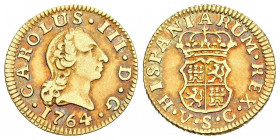 CARLOS III (1759-1788). 1/2 Escudo. (Au 1,75g /15mm). 1764. Sevilla VC. (Cal-2019-1291). MBC+. Preciosa pátina.