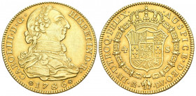 CARLOS III (1759-1788). 4 Escudos. (Au. 13,58g /30mm). 1786. Madrid DV. (Cal-2019-1791). EBC+. Rayita en anverso. Magnífico ejemplar.