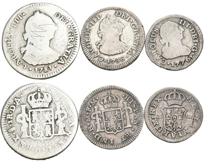 CARLOS III (1759-1788). Conjunto compuesto por 1 Real de Santiago de 1781 limpia...