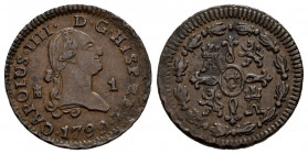 CARLOS IV ( 1788-1808). 1 Maravedí. (Ae. 1,14g/16mm). 1799. Segovia. (Cal-2019-22). EBC-. Escasa y más así.