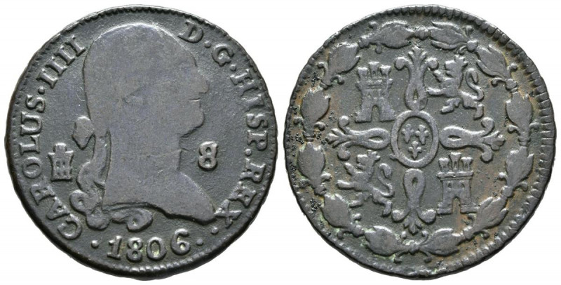 CARLOS IV (1788-1808). 8 Maravedís. (Ae. 11,36g/31mm). 1806. Segovia. (Cal-2019-...