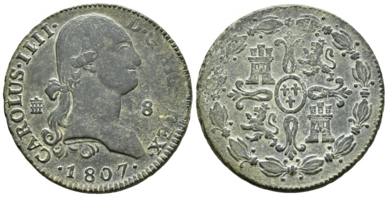 CARLOS IV (1788-1808). 8 Maravedís. (Ae. 11,89g/31mm). 1807. Segovia. (Cal-2019-...
