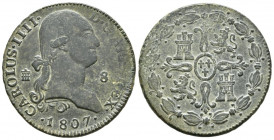 CARLOS IV (1788-1808). 8 Maravedís. (Ae. 11,89g/31mm). 1807. Segovia. (Cal-2019-85). MBC.