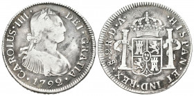 CARLOS IV (1788-1808). 2 Reales (Ar. 6,46g/28mm). 1792. Santiago DA. Primer año de busto propio. (Cal-2019-689). BC/BC+. Escasa.