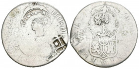 CARLOS IV (1788-1808). 2 Reales. (Ar. 5,52g/26mm). ¿1800?. ¿Sevilla CN?. (Cal-2019-721). Resello de Habilitado por el Gobierno (Costa Rica) con valor ...
