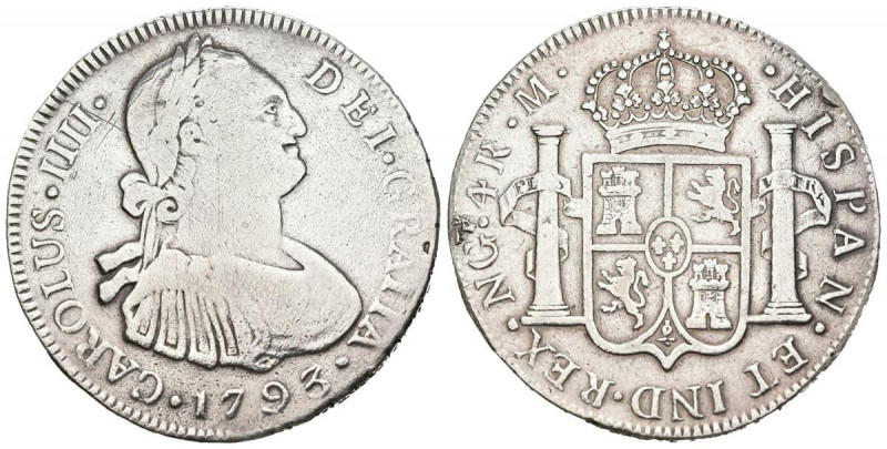 CARLOS IV (1788-1808). 4 Reales. (Ar. 13,25g /33mm). 1793. Guatemala M. (Cal-201...