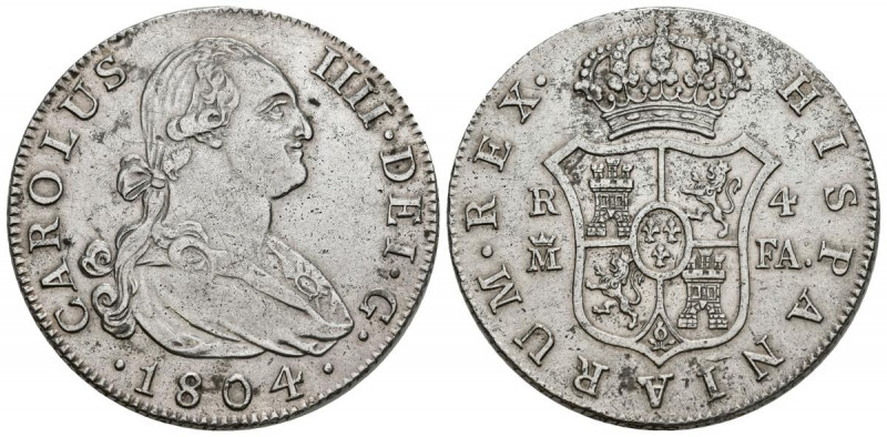 CARLOS IV (1788-1808). 4 Reales. (Ar. 13,47g/33mm). 1804. Madrid FA. (Cal-2019-7...