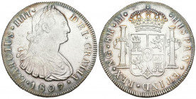 CARLOS IV (1808-1833). 8 Reales. (Ar. 26,97g/40mm). 1807. Guatemala M. (Cal-2019-902). EBC-/EBC. Restos de brillo original y ligero tono irisado. Esca...