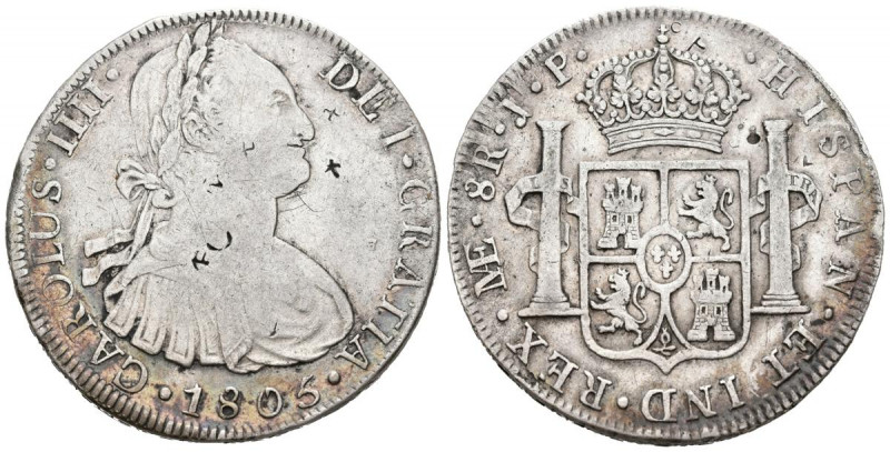 CARLOS IV (1788-1808). 8 Reales. (Ar. 27,30g/39mm). 1805. Lima JP. (Cal-2019-925...