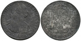 CARLOS IV (1788-1808). 8 Reales. (Ar. 25,28g/39mm). 1805. México TH. (Cal-2019-983). MBC-. Oxidaciones limpiadas.