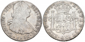 CARLOS IV (1788-1808). 8 Reales. (Ar. 26,95g/39mm). 1808. Potosí PJ. (Cal-2019-1014). MBC.