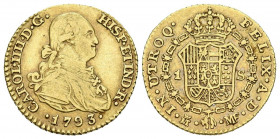 CARLOS IV (1788-1808). 1 Escudo. (Au. 3.31g/18mm). 1793. Madrid MF. (Cal-2019-1110). MBC.