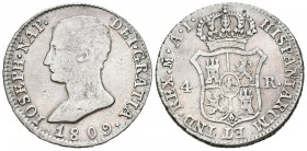 JOSÉ NAPOLEÓN (1808-1813). 4 Reales (Ar. 5,79g/26mm). 1809. Madrid AI. (Cal-2019-15). MBC.