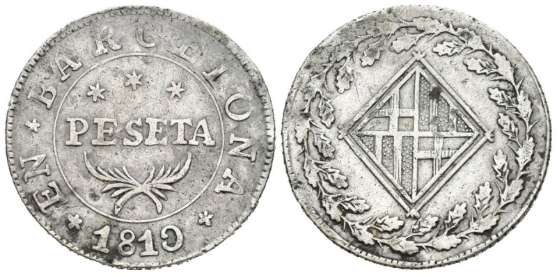 JOSÉ NAPOLEÓN (1808-1813). 1 Peseta. (Ar. 5,44g/26mm). 1810. Barcelona. (Cal-201...
