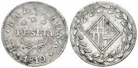 JOSÉ NAPOLEÓN (1808-1813). 1 Peseta. (Ar. 5,44g/26mm). 1810. Barcelona. (Cal-2019-34). MBC-.
