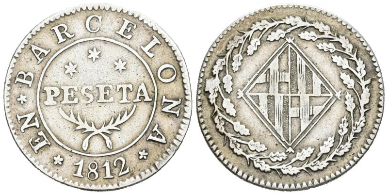 CATALUÑA NAPOLEÓNICA (1808-1814). 1 peseta. (Ar. 5,07g/ 26mm). 1812. Barcelona. ...