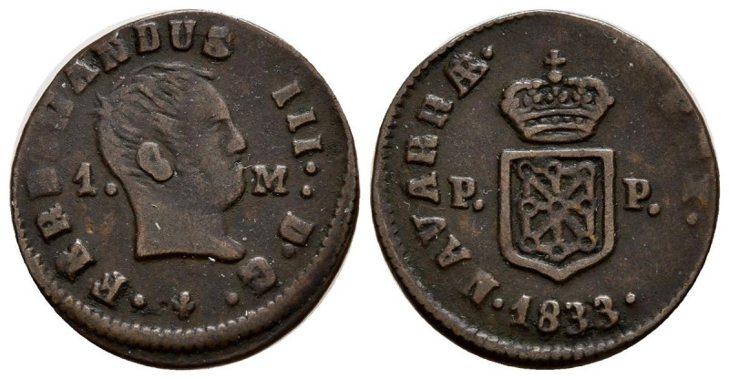 FERNANDO VII (1808-1813). 1 Maravedí. (Ae. 2,12g/18mm). 1833. Pamplona. (Cal-201...