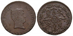 FERNANDO VII (1808-1833). 2 Maravedís. (Ae. 3,13g/20mm). 1824. Jubia. (Cal-2019-136). Tipo cabezón. EBC-.