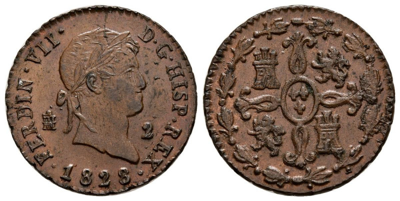 FERNANDO VII (1808-1833). 2 Maravedís. (Ae. 2,53g/20mm). 1828. Segovia. (Cal-201...