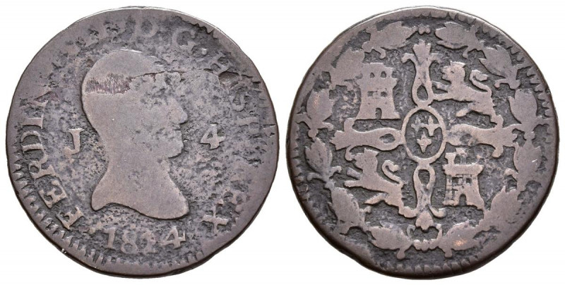 FERNANDO VII (1808-1833). 4 Maravedís (Ae. 4,97g/26mm). 1814. Jubia. Busto desnu...