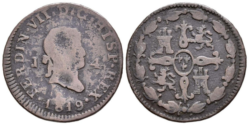 FERNANDO VII (1808-1833). 4 Maravedís (Ae. 4,43g/25mm). 1819. Jubia. Busto laure...