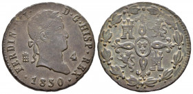 FERNANDO VII (1808-1833). 4 Maravedís (Ae. 5,88g/24mm). 1830. Segovia. (Cal-2019-184). MBC+.