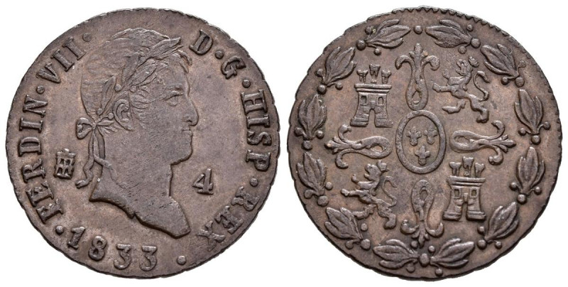 FERNANDO VII (1808-1833). 4 Maravedís. (Ae. 4,96g/26mm). 1833. Segovia. (Cal-201...