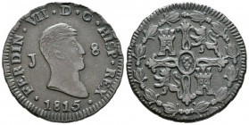 FERNANDO VII (1808-1833). 8 Maravedís. (Ae. 9,55g/30mm). 1815. Jubia. (Cal-2019-193). Busto desnudo. MBC.