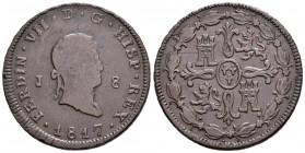 FERNANDO VII (1808-1833). 8 Maravedís (Ae. 10,35g/32mm). 1817. Jubia. Busto laureado. (Cal-2019-197). MBC-/MBC.