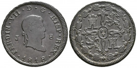 FERNANDO VII (1808-1833). 8 Maravedís (Ae. 10,46g/32mm). 1818. Jubia. Busto laureado. (Cal-2019-197). EBC-. Escasa en esta calidad.