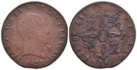 FERNANDO VII (1808-1833). 8 Maravedís. (Ae. 9,86g/29mm). 1823. Jubia. Tipo cabezón y marca de ceca en reverso. (Cal-2019-204). BC+/MBC-. Oxidaciones. ...