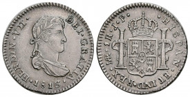 FERNANDO VII (1808-1833). 1 Real. (Ar. 3,17g/20mm). 1813. Lima JP. (Cal-2019-571). Busto laureado pequeño. EBC+/EBC. Precioso ejemplar.