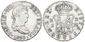 FERNANDO VII (1808-1833). 2 Reales (Ar. 5,97g/26mm). 1832. Sevilla JB. (Cal-2019-966). MBC+. Leves rayitas.