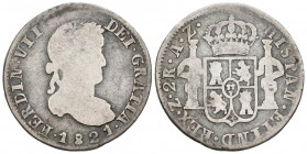 FERNANDO VII (1808-1833). 2 Reales. (Ar. 6,11g/28mm). 1821. Zacatecas AZ. (Cal-2019-1016). BC. Escasa.