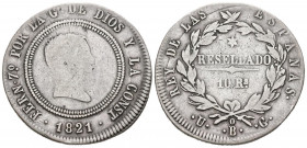 FERNANDO VII (1808-1833). 10 Reales. (Ar. 13,40g/33mm). 1821. Bilbao UG. (Cal-2019-1023). BC.