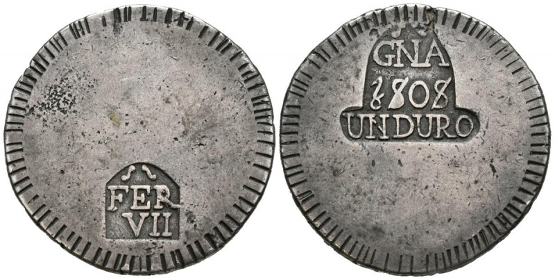 FERNANDO VII (1808-1833). Un Duro. (Ar. 25,81g/40mm). 1808. Gerona. (Cal-2019-12...