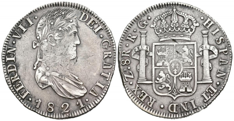 FERNANDO VII (1808-1833). 8 Reales. (Ar. 26,99g/38mm). 1821. Zacatecas RG. (Cal-...