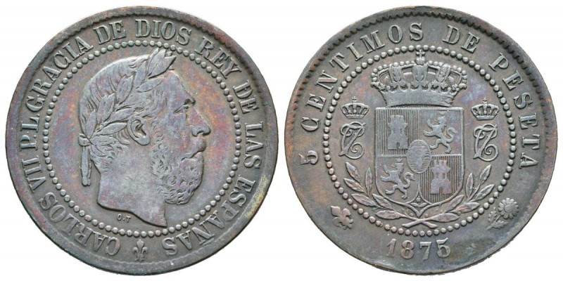 CARLOS VII (1868-1909). 5 Céntimos (Ae. 5,00g/25mm). 1875. Oñate. (Cal-2019-2). ...