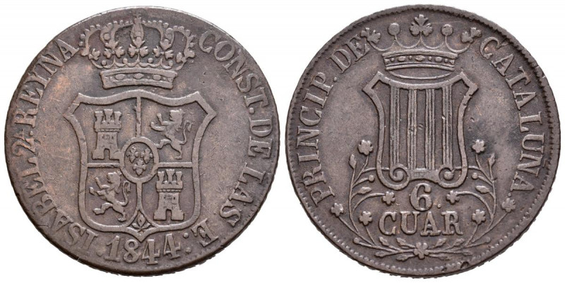 ISABEL II (1833-1868). 6 Cuartos (Ae. 14,08g/32mm). 1844. Barcelona. (Cal-2019-2...