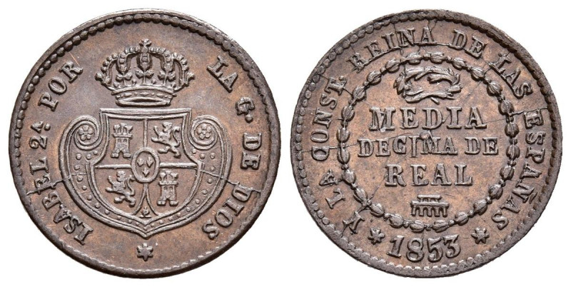 ISABEL II (1833-1868). 1/2 Décima de Real. (Ae. 2,04g/11mm). 1853. Segovia. (Cal...